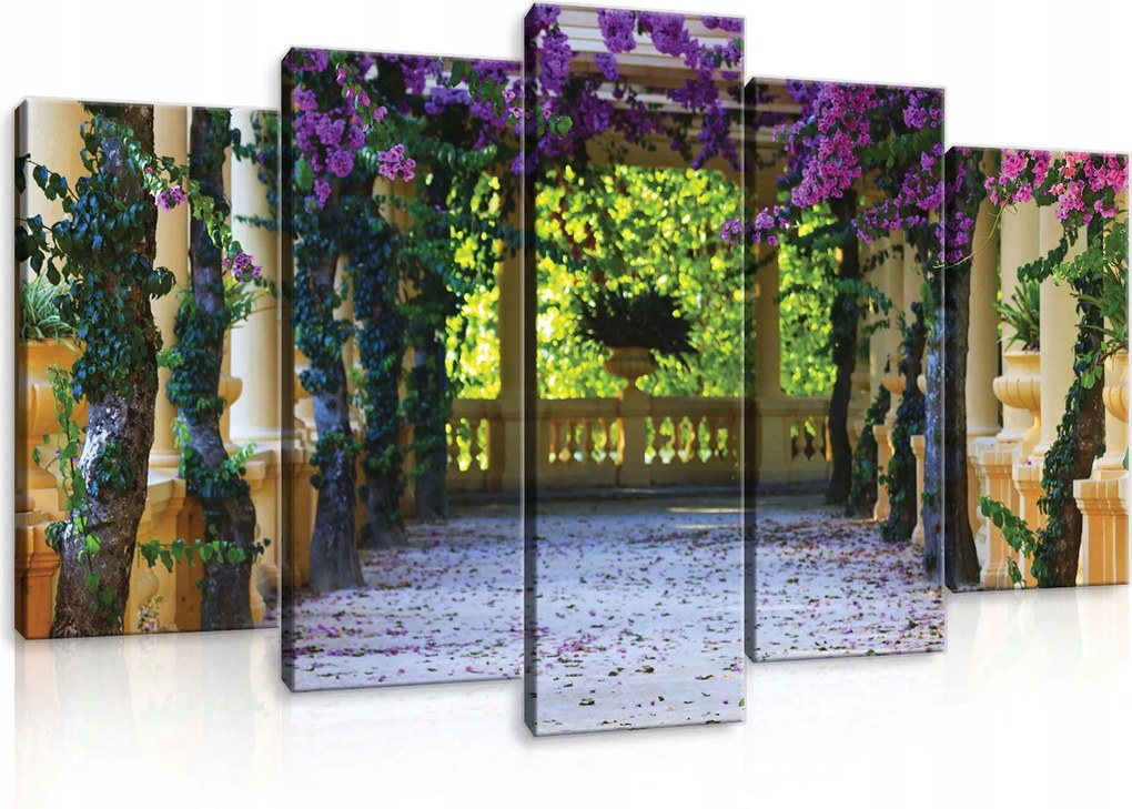 Vászonkép 100x60 Napsütéses nap nyár pergola virágok zöld kert fény