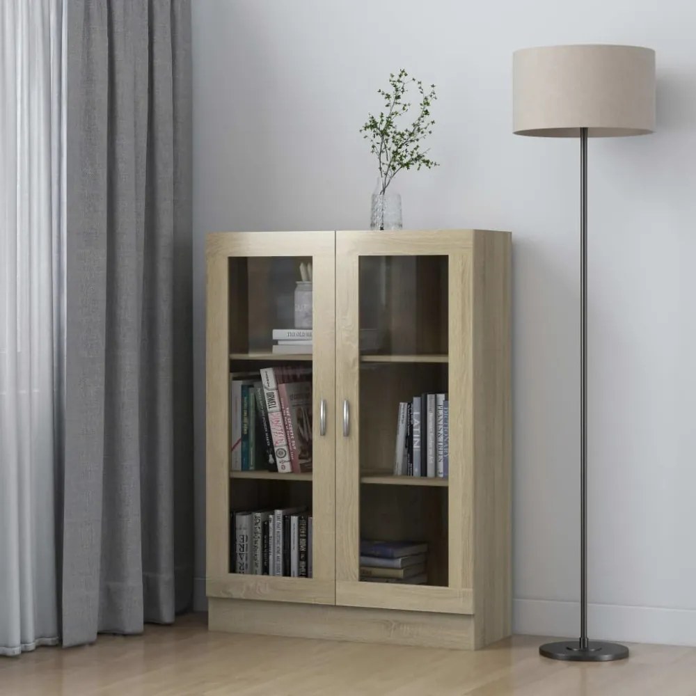 sonoma tölgy színű szerelt fa vitrinszekrény 82,5x30,5x115 cm