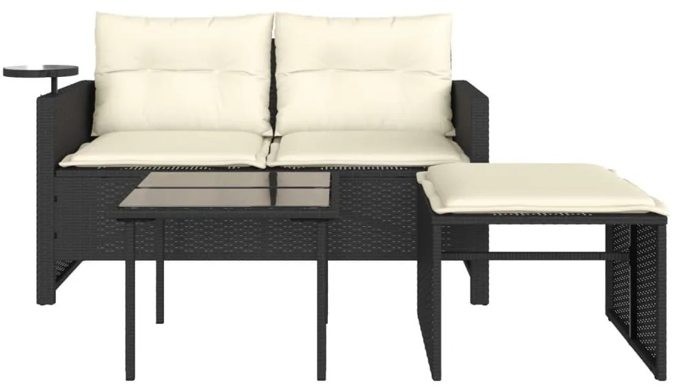 3 részes fekete polyrattan kerti ülőgarnitúra párnával