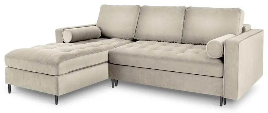 Santo bézs kinyitható bársony sarokkanapé, bal oldali - Milo Casa