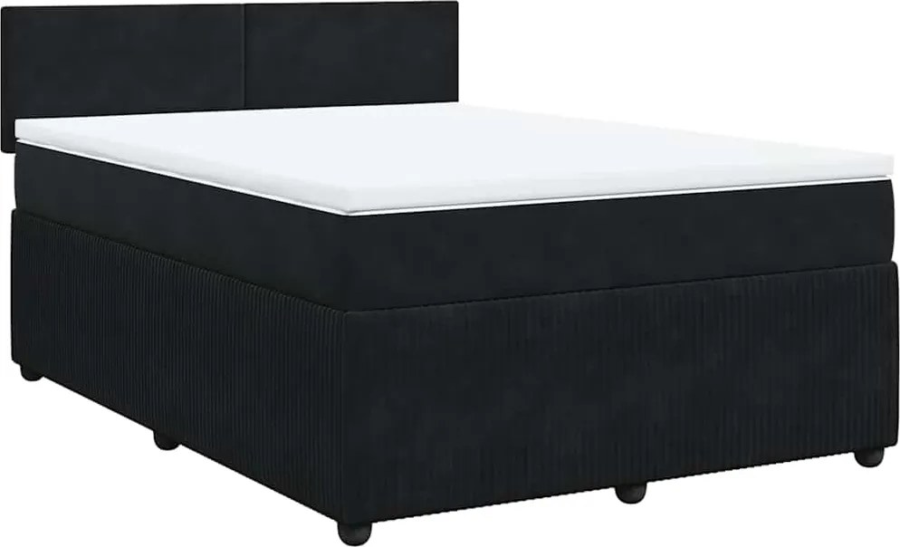 vidaXL fekete bársony rugós ágy matraccal 160x200 cm