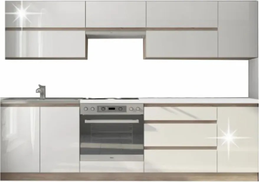 Konyhabútor, sonoma tölgy/fehér magasfényű HG, LINE NEW