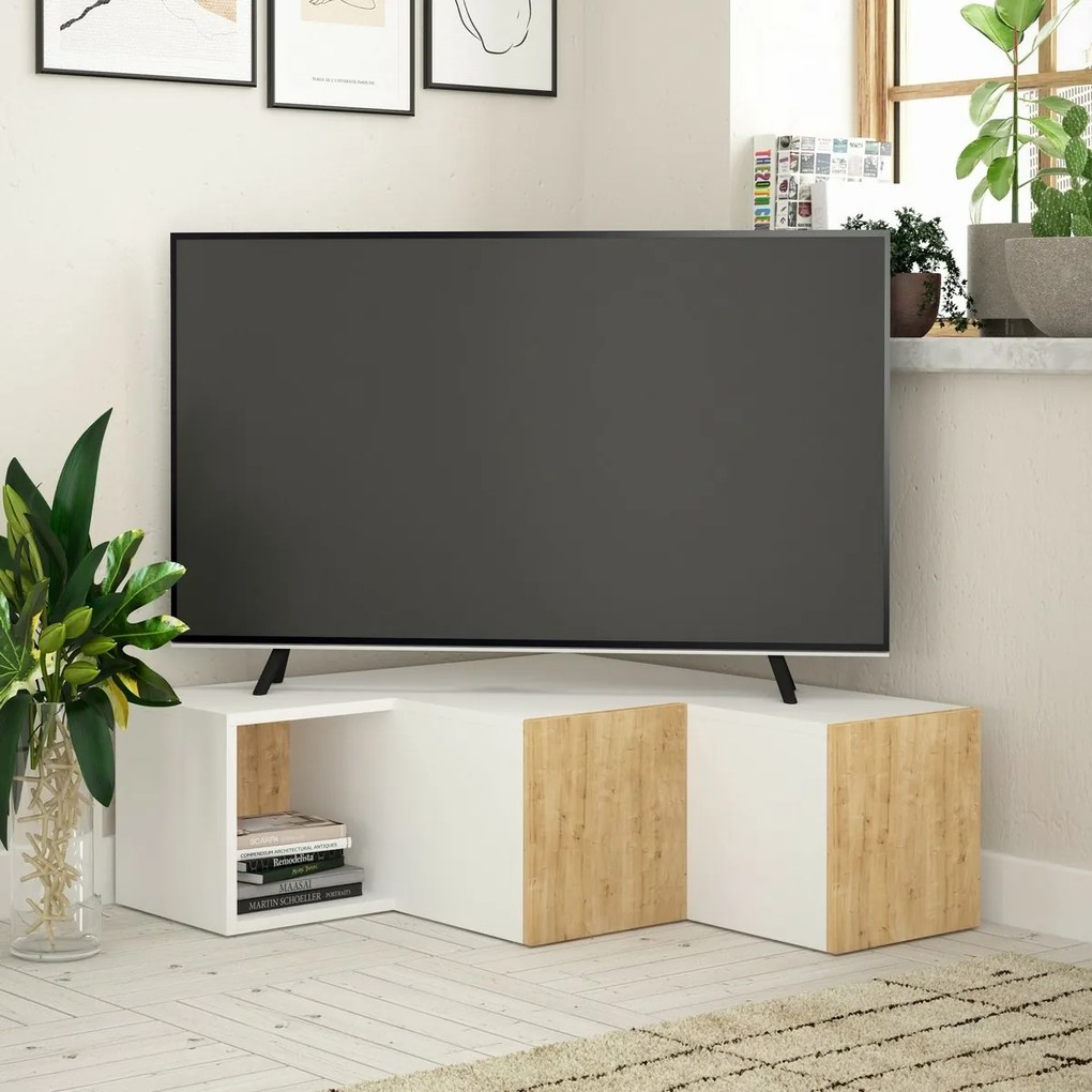 Compact White and Oak TV-asztal