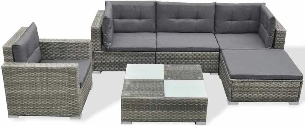 vidaXL 6-részes szürke polyrattan kerti bútorszett párnákkal