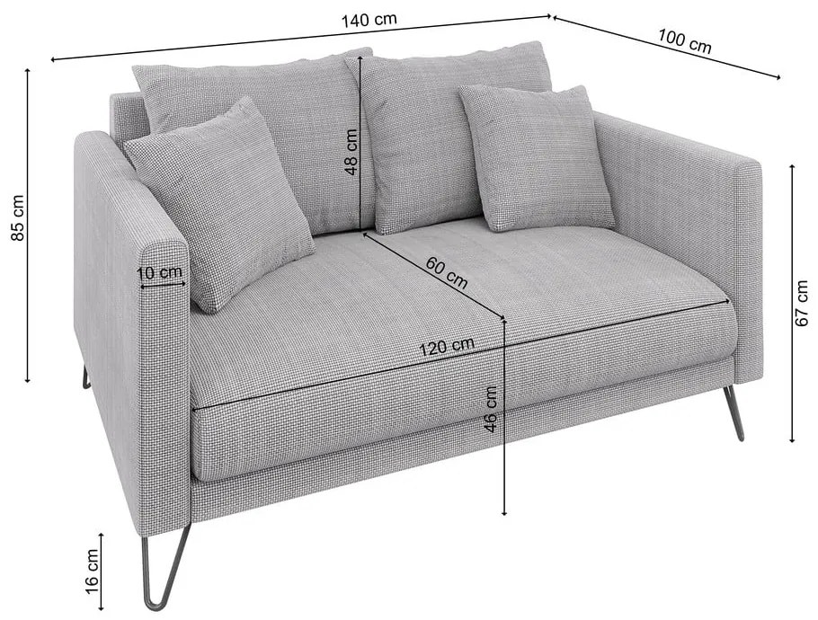 Világosszürke zsenília kanapé 140 cm Freya – Ropez