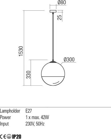REDO 01-2270 BERRY Egyágú Függesztett Lámpa Üveg E27 IP20