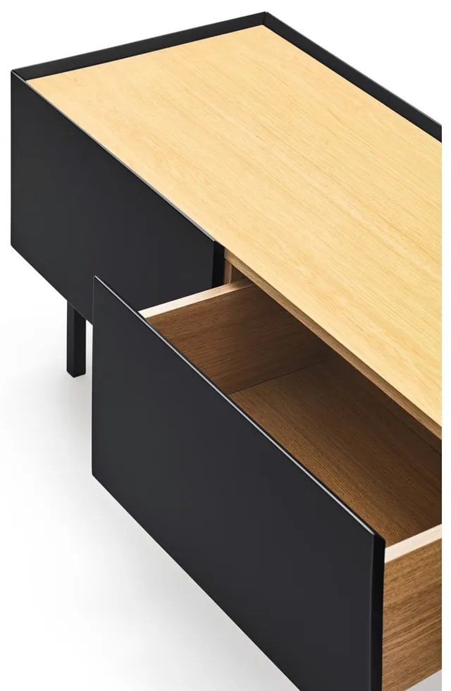 Fekete-natúr színű TV-állvány tölgyfa dekorral 180x45 cm Arista – Teulat