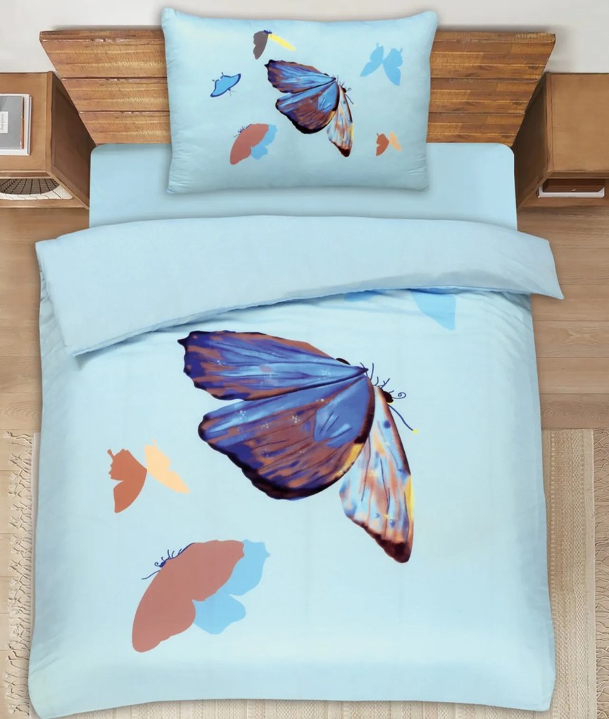 BUTTERFLY kék  lepedő 70x90cm + 140x200cm
