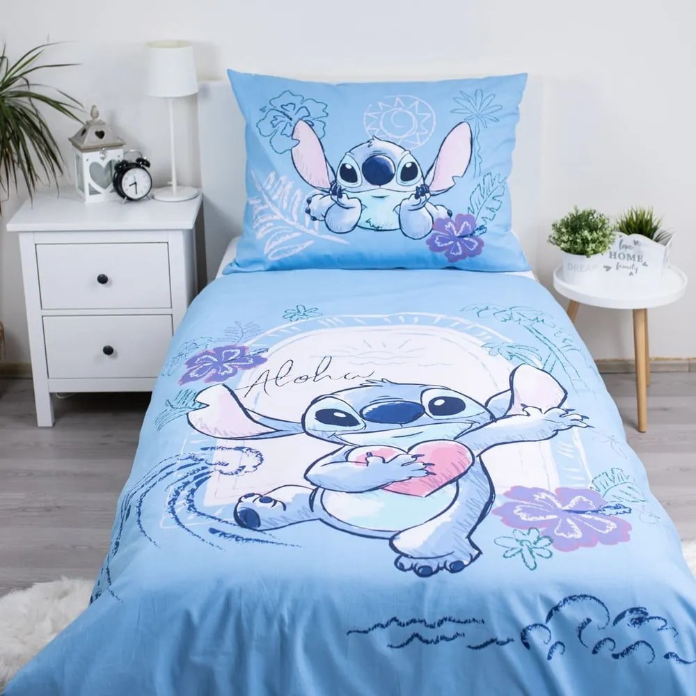Kék egyszemélyes pamut gyerek ágyneműhuzat 140x200 cm Lilo and Stitch "Wave" – Jerry Fabrics