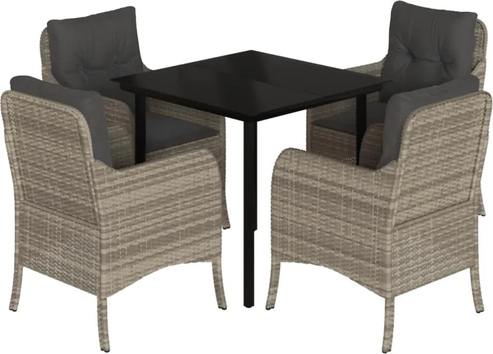 vidaXL 5részes világosszürke polyrattan kerti étkezőgarnitúra párnával
