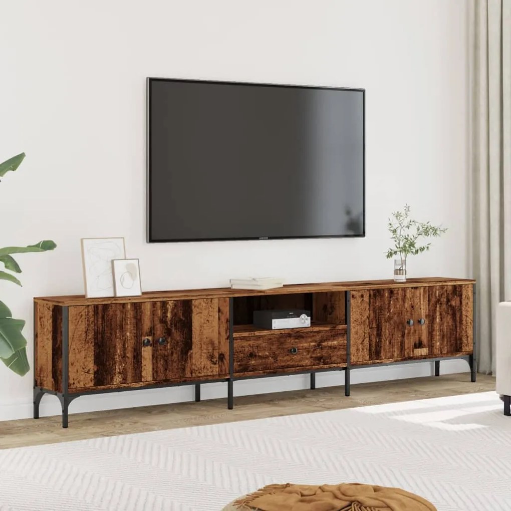 antik fa színű szerelt fa TV-szekrény fiókkal 200 x 25 x 44 cm
