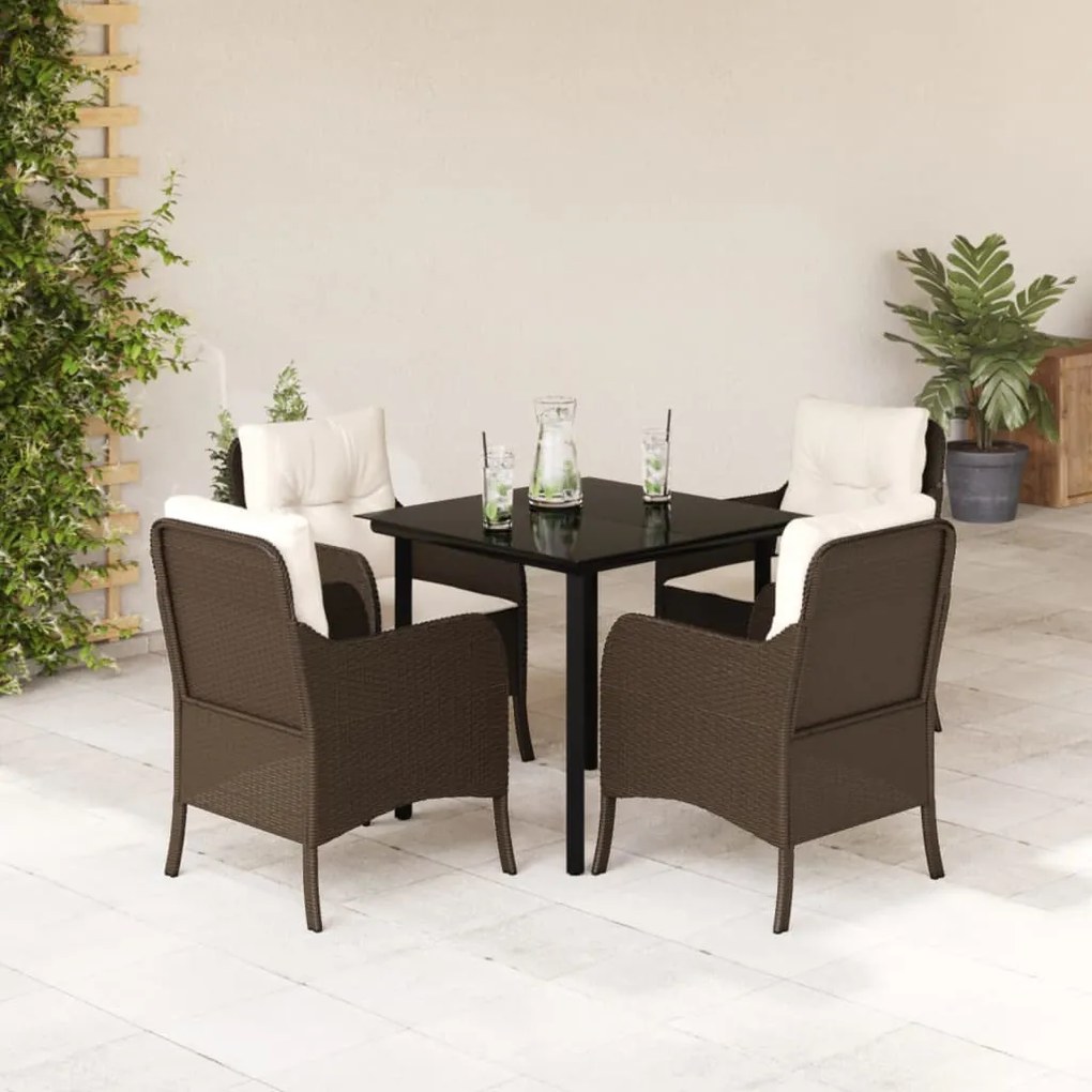 5 részes barna polyrattan kerti étkezőgarnitúra párnákkal