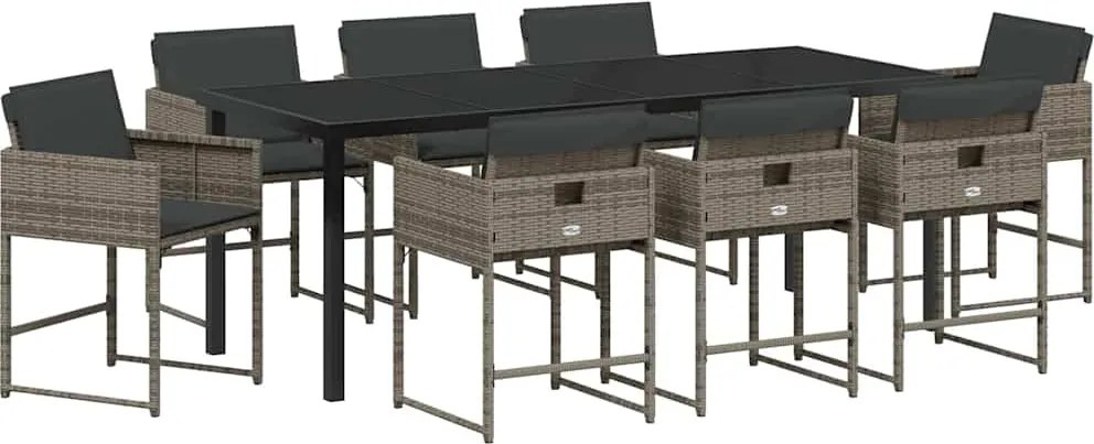 vidaXL Kert étkező szett 9 pcs Szürke polirattan