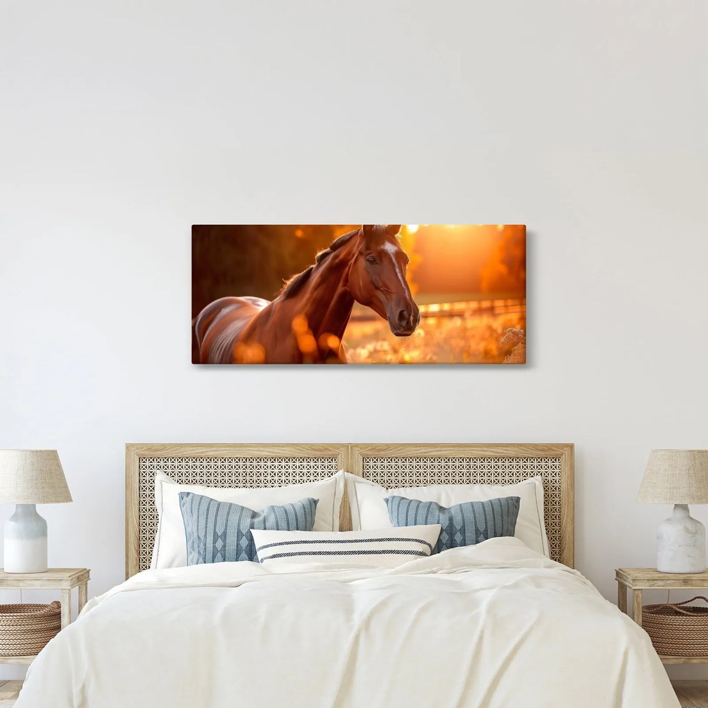 Kép - Ló a naplementében (120x50 cm)