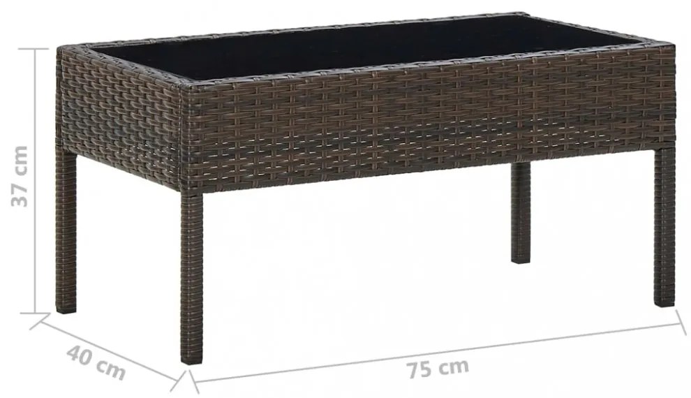 barna polyrattan kerti asztal 75 x 40 x 37 cm