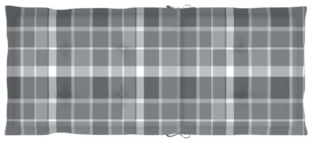 4 db tömör tíkfa kerti szék szürke kockás párnákkal