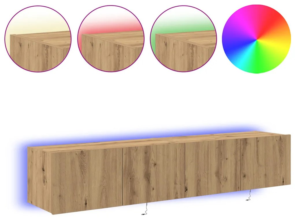 TV Fali Szekrény LED Fényekkel 2 db Kézműves Tölgy 80x35x31 cm