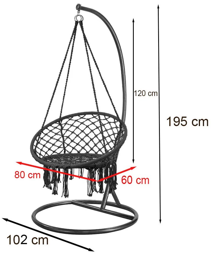 Cardenas függőfotel állvánnyal fekete-fekete