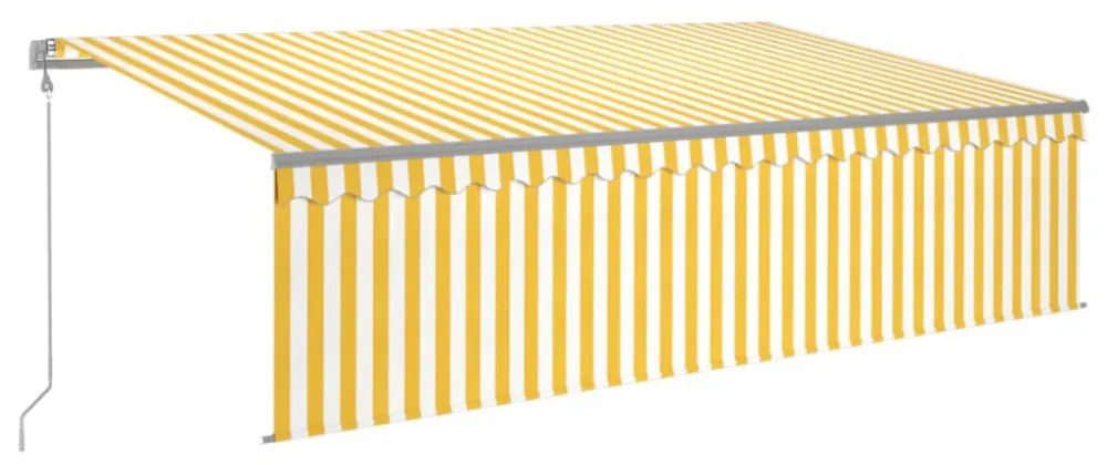 sárga-fehér redőnyös, LED-es, szélérzékelős napellenző 5x3 m