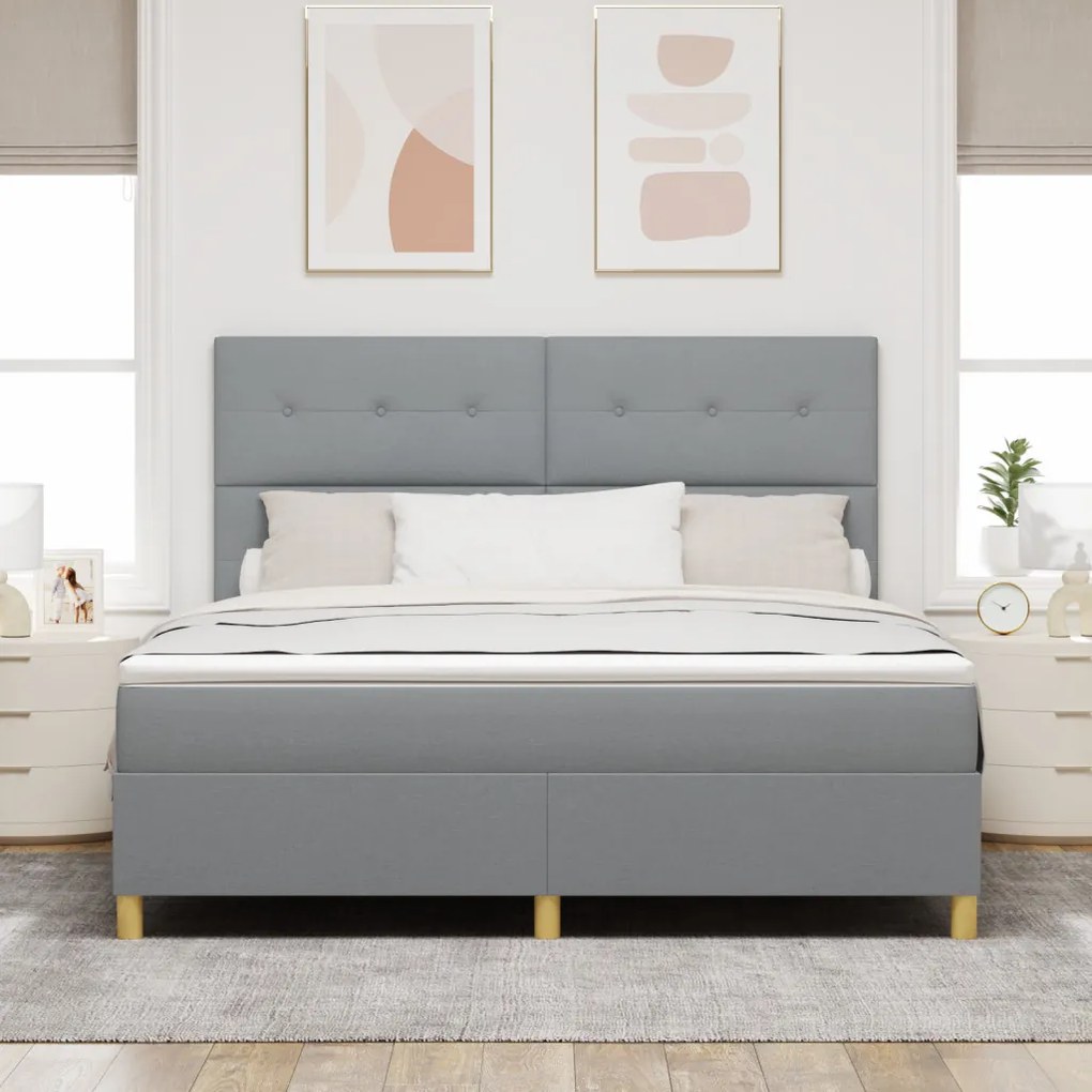 Boxspring ágy matraccal és LED világítással, világosszürke 180x200 cm Szövet