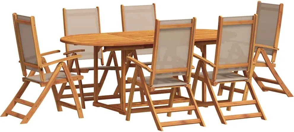 vidaXL 7 részes tömör akácfa és textilén kerti étkezőgarnitúra