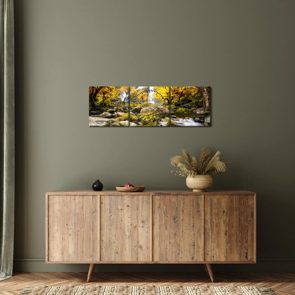 Kép - Vízesések őszi tájban, sárga (órával) (90x30 cm)