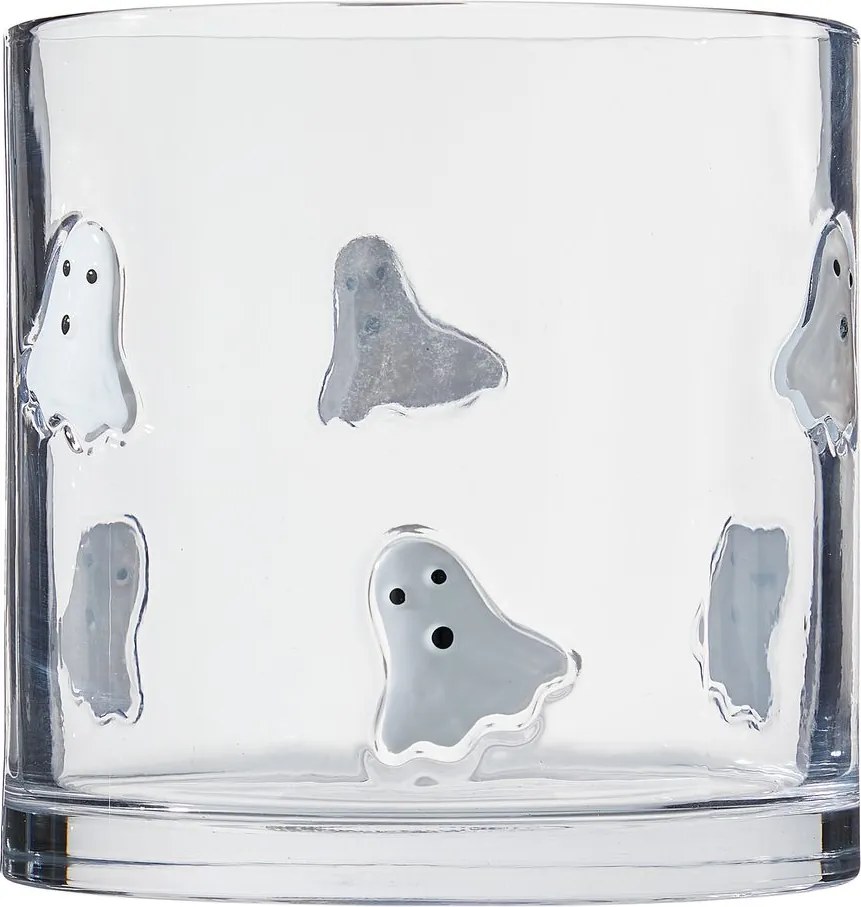 HALLOWEEN üveg gyertyartó 15 cm , szellem