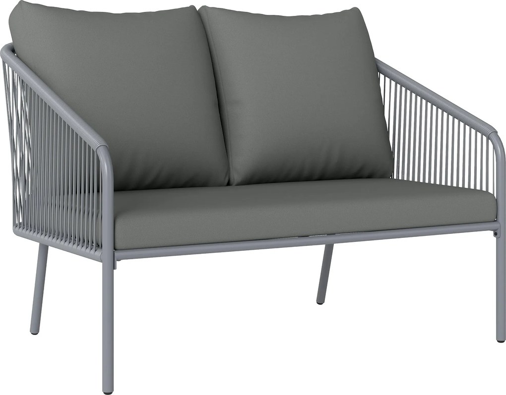 Outsunny Rattan Kerti Kanapé Párnákkal, 2-Fős Kültéri Balkon Kanapé, Polyrattan Kerti Bútor 112 x 72 x 76 cm Szürke | Aosom