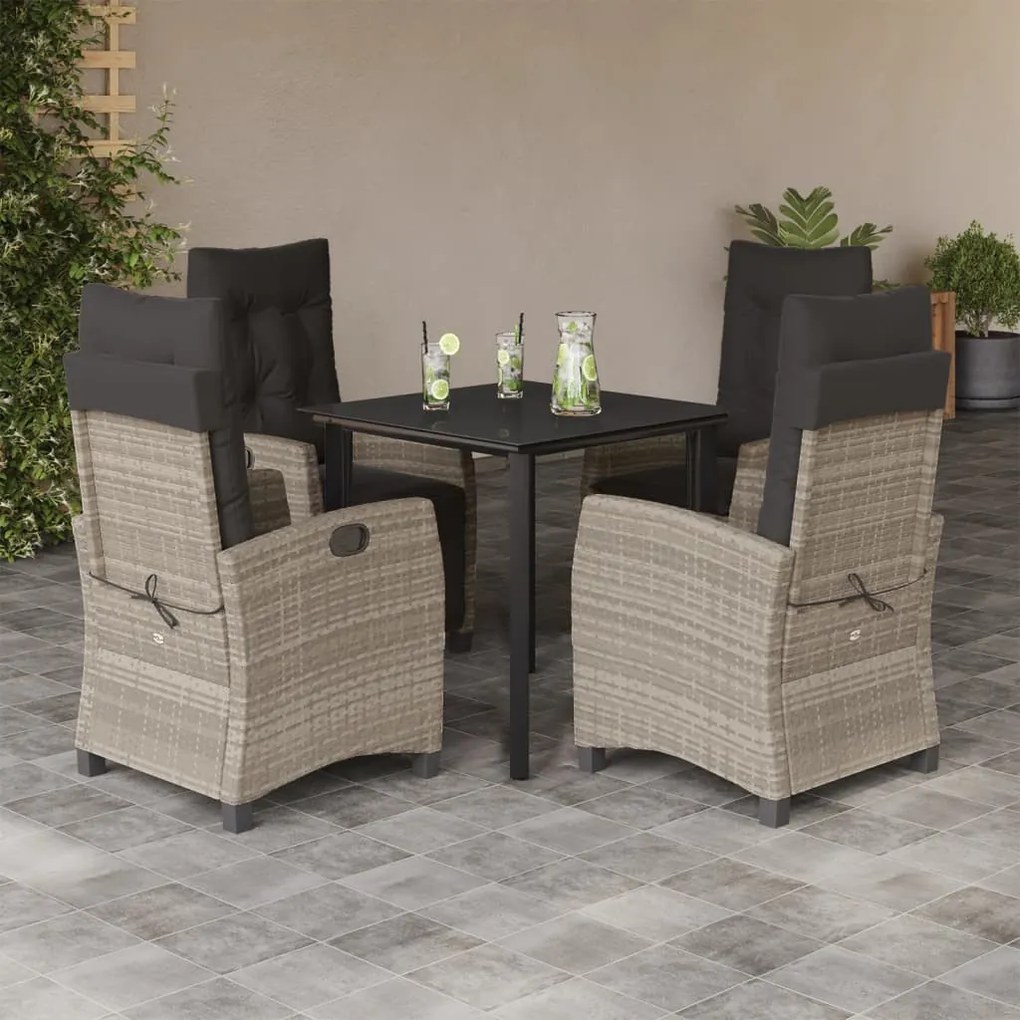 5részes világosszürke polyrattan kerti étkezőgarnitúra párnával