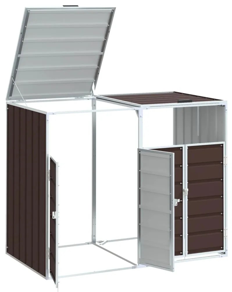 barna acél kerekes szemetes tároló dupla tárolókhoz 138 x 79 x 117 cm