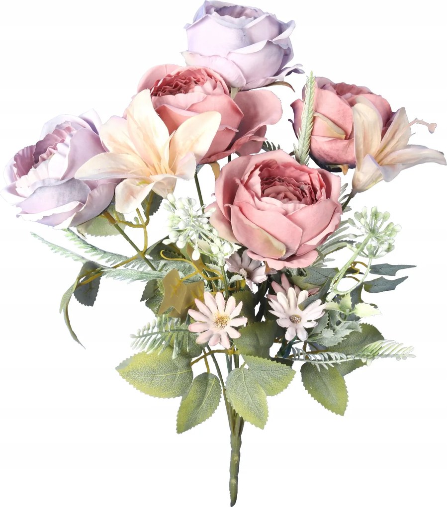 Csokor 8 művirág mix rózsa és liliom sötét rózsaszín