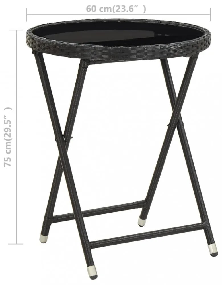fekete polyrattan és edzett üveg teázóasztal 60 cm