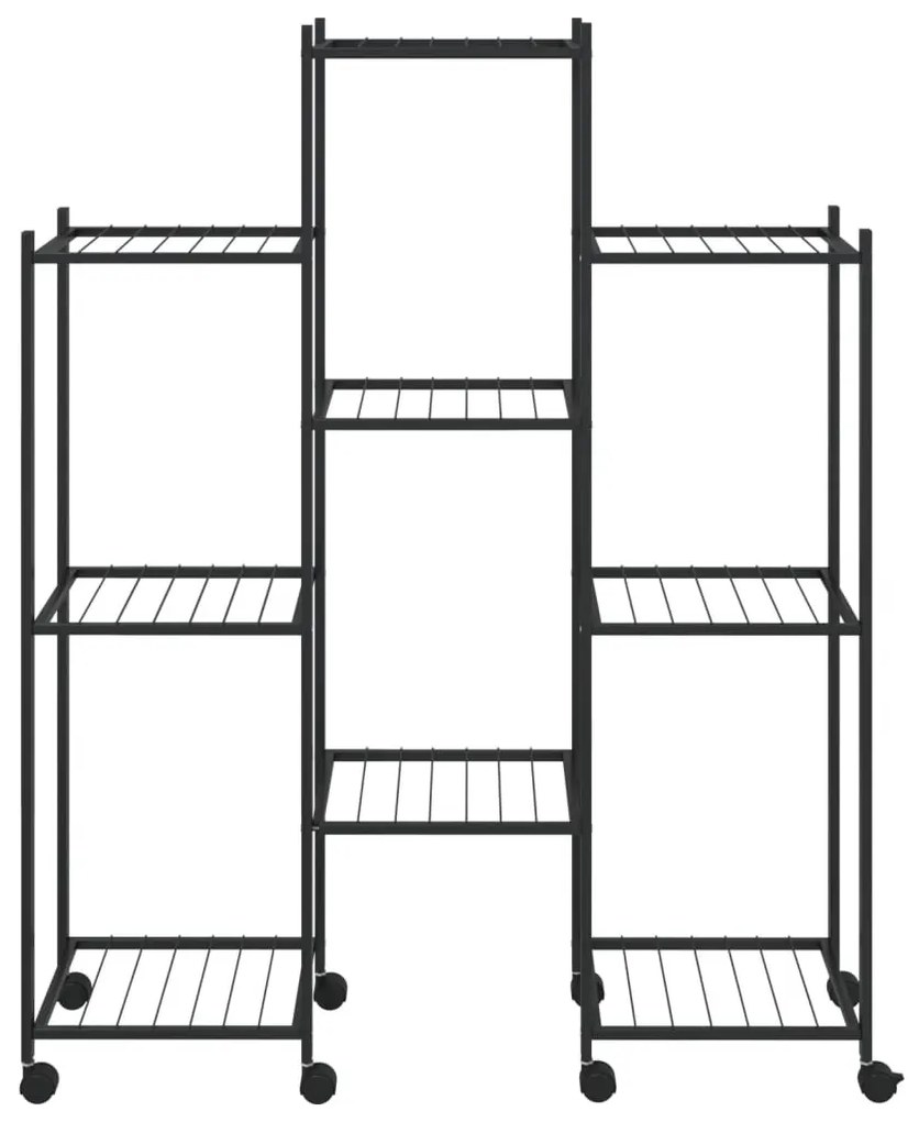 Fekete vas virágtartó állvány kerekekkel 83 x 25 x 103,5 cm