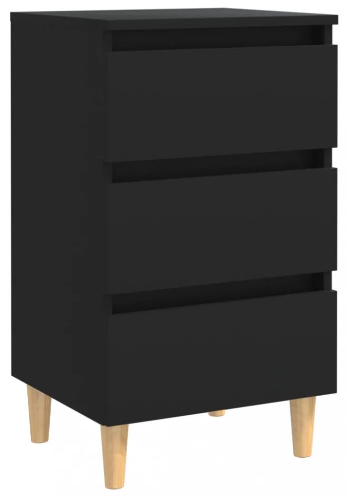2 db fekete éjjeliszekrény tömör fa lábakkal 40 x 35 x 69 cm