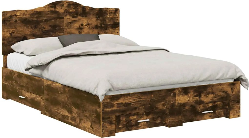 vidaXL Ágykeret fejtámlával fiókkal Füstölt tölgy 150 x 200 cm Faanyag