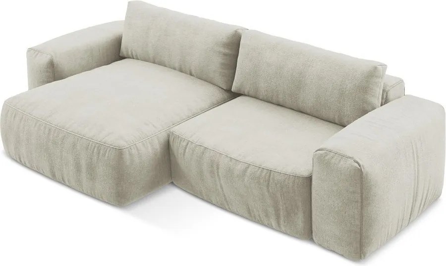 Bézs zsenília kinyitható sarokkanapé (bal oldali-heverő résszel) Kuki – Makamii