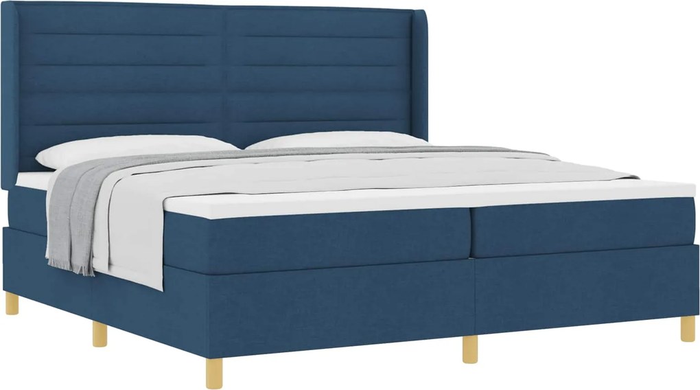 vidaXL Boxrugós ágy matracmal fejtámlával Kék 200 x 200 cm szövet