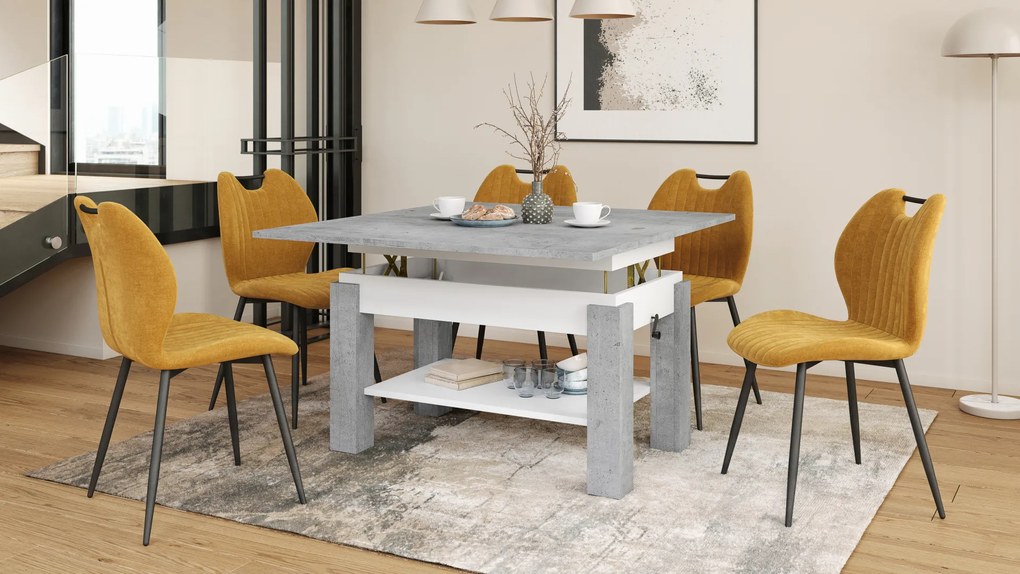 Mazzoni BRAWO Millenium Beton/Fehér - NYITHATÓ/MAGASÍTHATÓ DOHÁNYZÓASZTAL POLCCAL ÉTKEZŐASZTALKÉNT IS HASZNÁLHATÓ