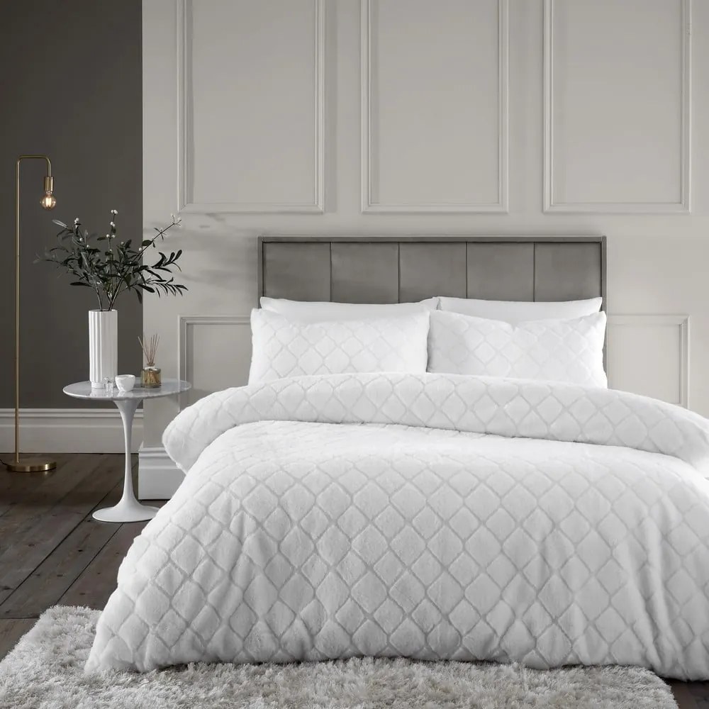 Fehér egyszemélyes mikroplüss ágyneműhuzat 135x200 cm Cosy Diamond – Catherine Lansfield
