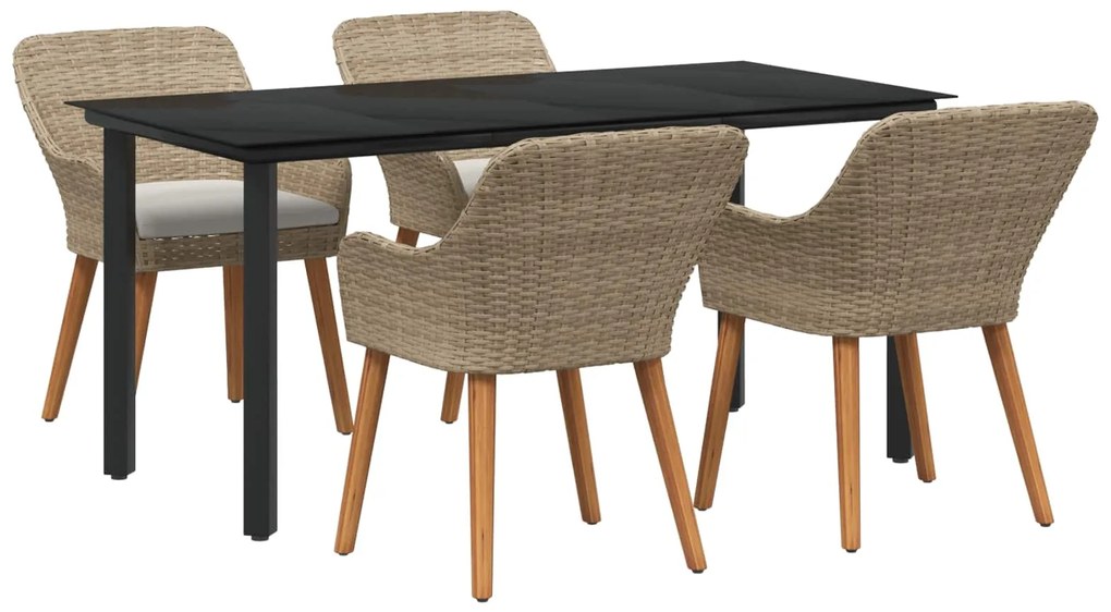 vidaXL Kert étkező szett párnával 5 pcs Bézs polirattan