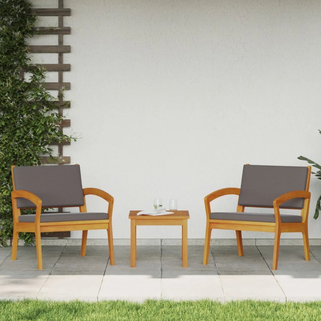 3 darabos bistro szett párnákkal, szilárd akácfából készült