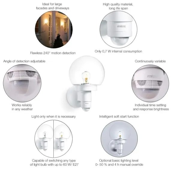 Steinel 657413 - Kültéri lámpa érzékelővel L 115 S 1xE27/60W/230V IP44