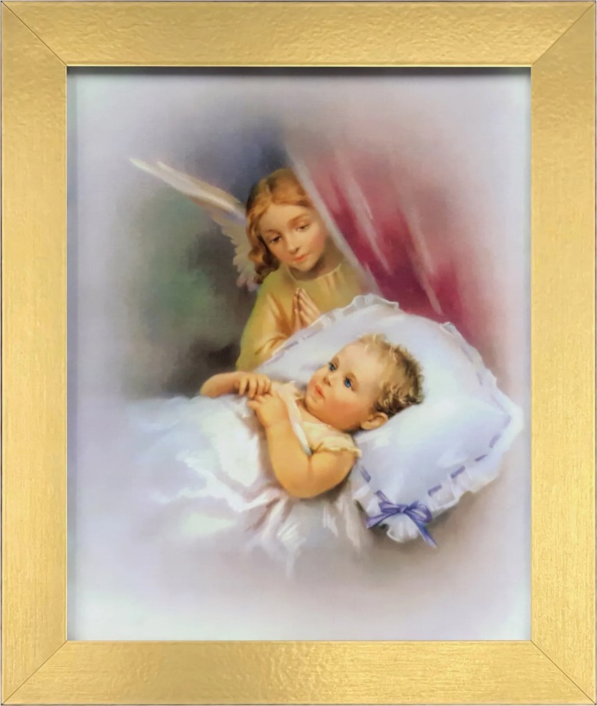 Vászonkép 30x25 Őrangyal Arany Keret Keresztelő Áldozás