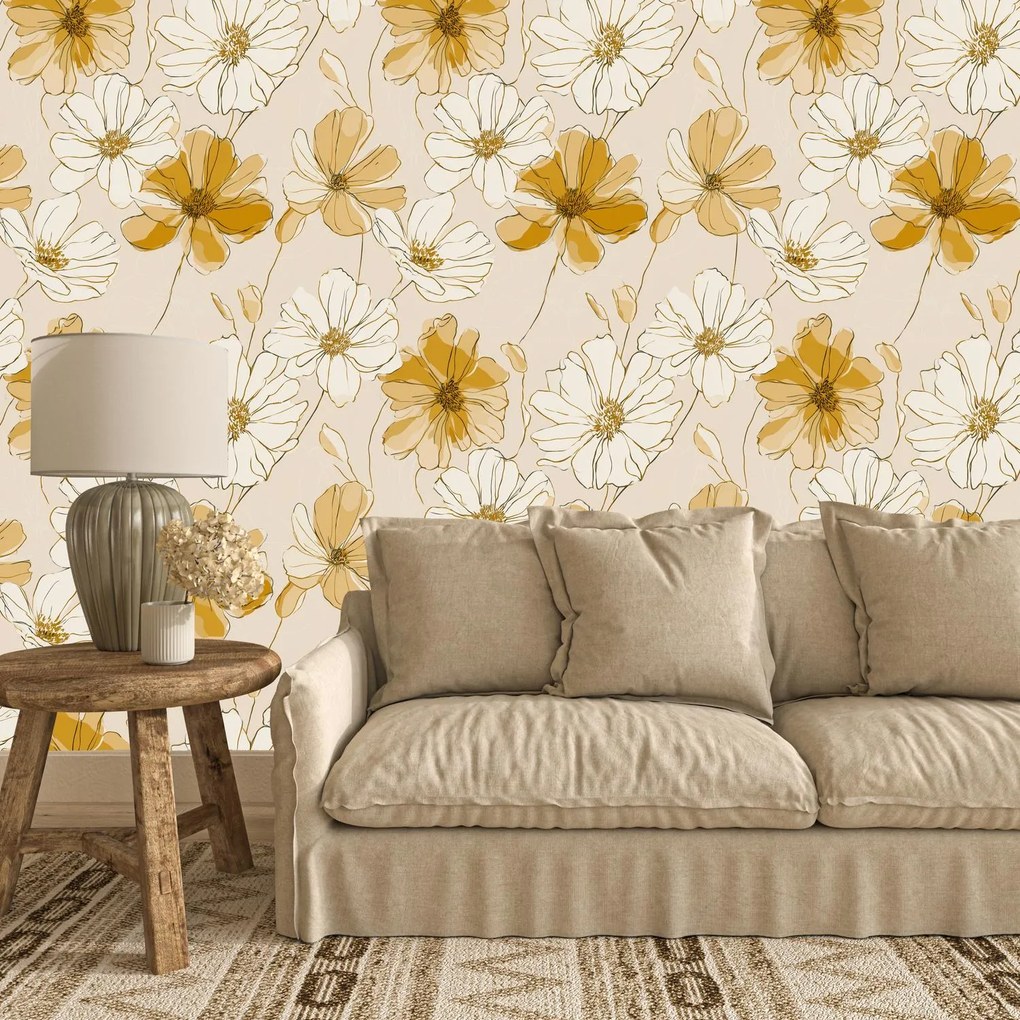 Fotótapéta - Bézs minta virágokkal (147x102 cm)