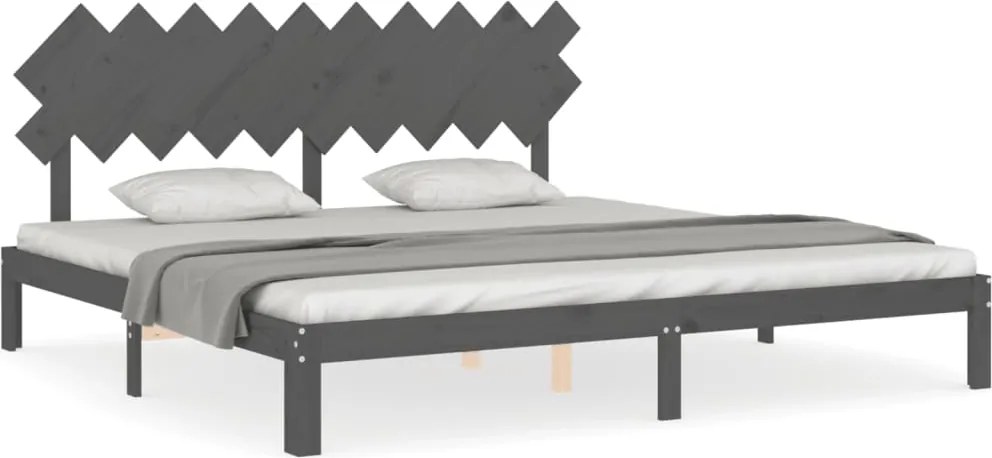 vidaXL szürke tömör fa ágykeret fejtámlával 200 x 200 cm