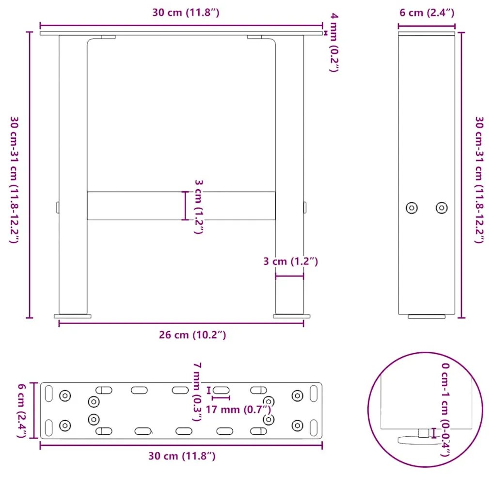 2 db fehér dohányzóasztal láb 30 x (30-31) cm acél