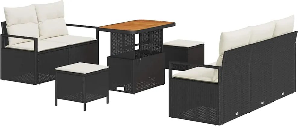 vidaXL Kerti Kanapé Szett párnával 8 pcs Fekete polirattan