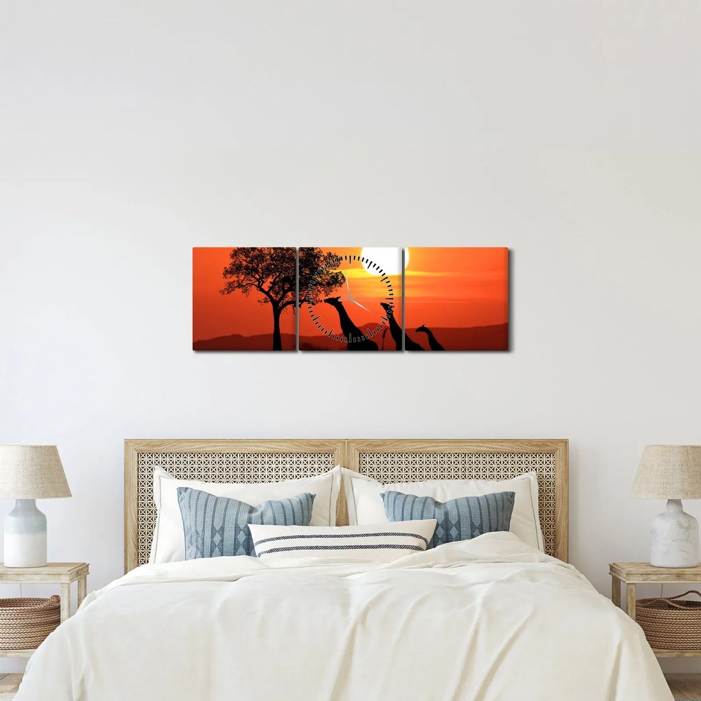 Zsiráfok képe naplementekor (órával) (90x30 cm)