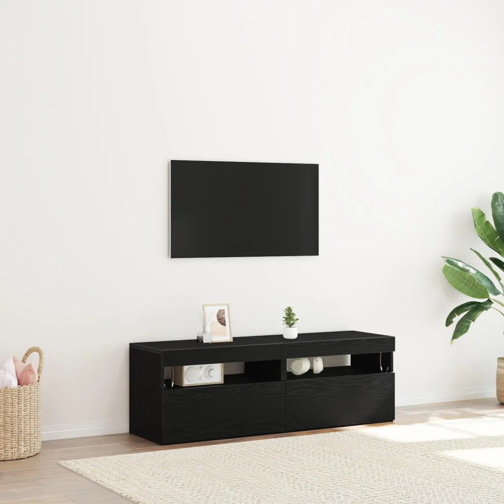LED lámpás TV szekrények 2 db Fekete Tölgy 60x35x40 cm Mérnöki Fa
