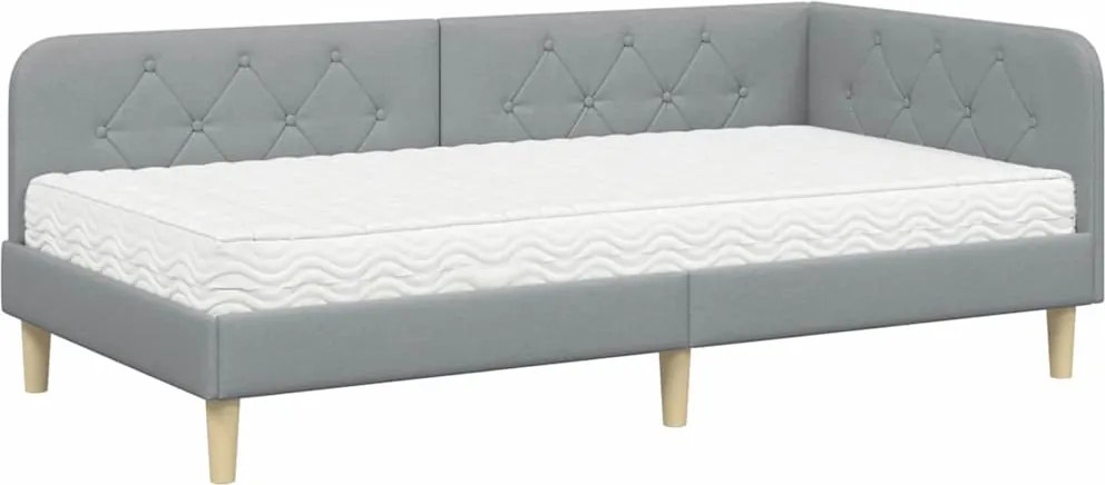 vidaXL Sarokágy keret matracmal Világosszürke 90 x 190 cm szövet